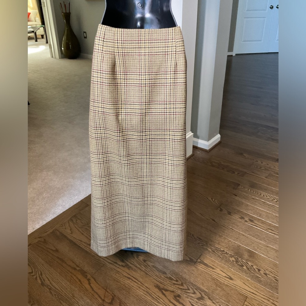 Maxi length, plaid wool skirt.